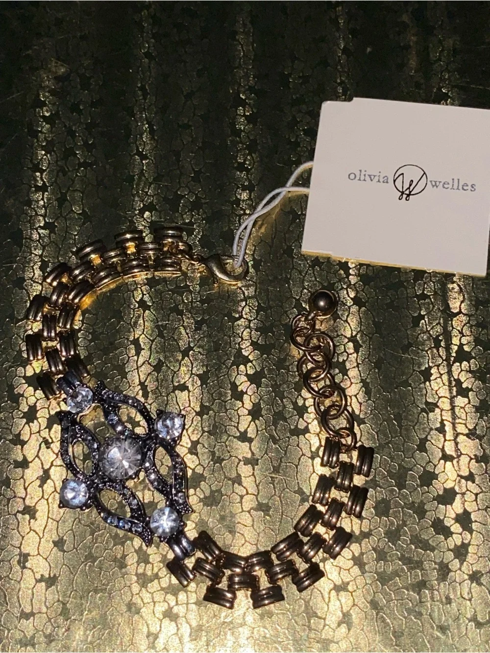 NWT Olivia Welles 14k Gold Plated Mixed Art Deco Crystal Pendant Bracelet